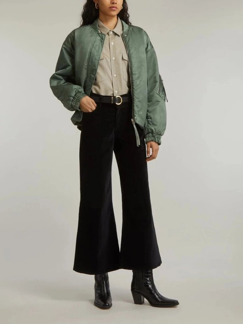 New Frame Le Palazzo Crop Black Velveteen Pants High Rise Wide Flare Leg Size 23